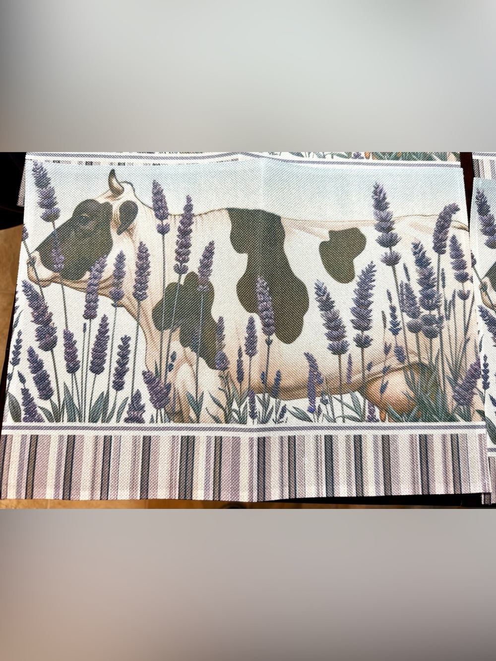 Cow & Lavender Placemats Set Farmhouse Floral Country Table Mats